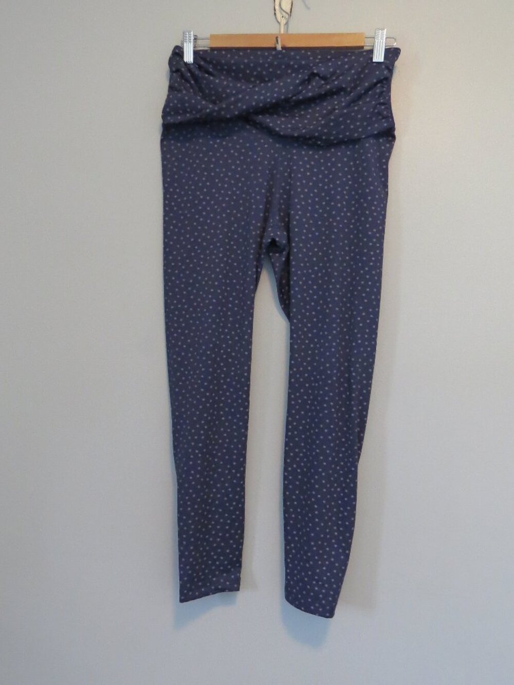 Nike Dri-Fit 7/8 Length Navy Blue Dot Leggings Twist Waist Detail Sz L